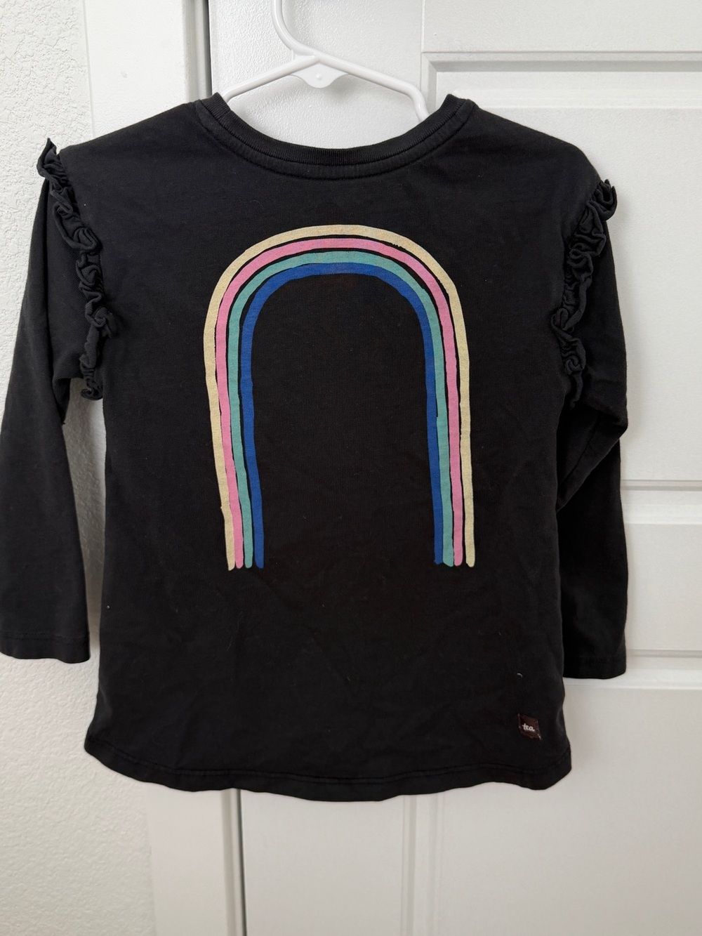 Tea Collection Long Sleeved Ruffle Tee Metallic Rainbow 3T Toddler Girl - Picture 4 of 6